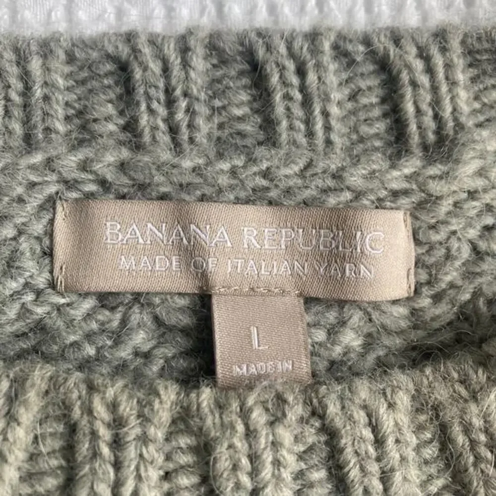 Banana Republic Star Stitch Sweater Women L Gray Crew Pullover Alpaca Wool Blend - Picture 4 of 9